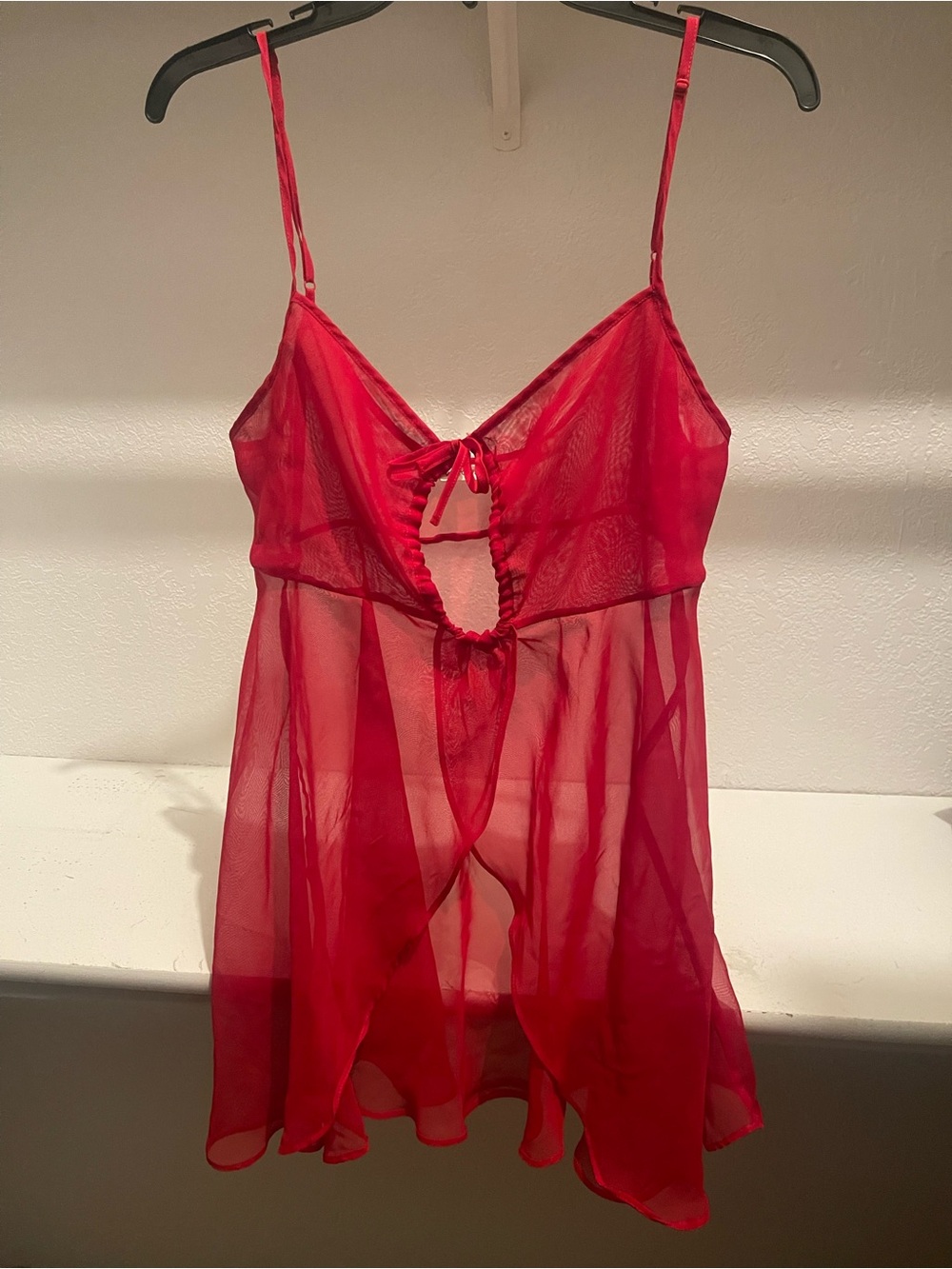 VTG Victoria secret Babydoll Cami Tie Front Sheer Red Large Y2K Fairy 90s Glam - Picture 2 of 5